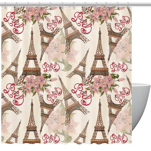 VAPOKF Shower Curtain for Bathroom Decor, Paris Eiffel Tower with Flower Waterproof Polyester Fabric Bath Curtain Set with 12 Hooks - 60x72 Inches VAPOKF Shower Curtain for Bathroom Decor, Paris Eiffel Tower with Flower Waterproof Polyester Fabric Bath Curtain Set with 12 Hooks - 60x72 Inches