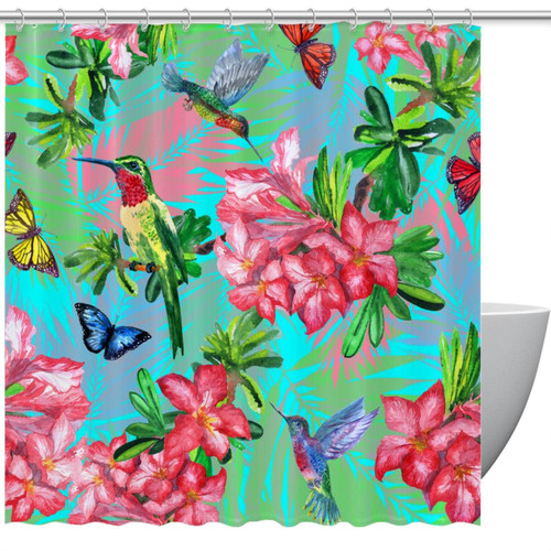VAPOKF Shower Curtain for Bathroom Decor, Bird Bitterfly with Flower Waterproof Polyester Fabric Bath Curtain Set with 12 Hooks - 72x72 Inches