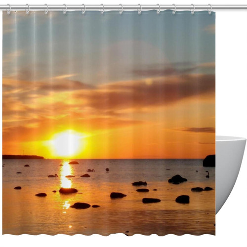 VAPOKF Shower Curtain for Bathroom Decor, Baltic Sea Sunset Waterproof Polyester Fabric Bath Curtain Set with 12 Hooks - 72x72 Inches
