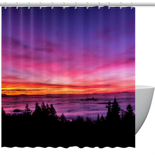 VAPOKF Shower Curtain for Bathroom Decor, Sunrise Bay Waterproof Polyester Fabric Bath Curtain Set with 12 Hooks - 60x72 Inches