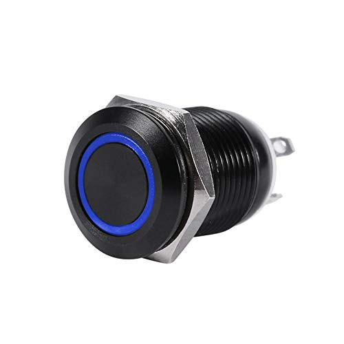 12mm LED Power Push Button Switch, Keenso Waterproof Metal Momentary Type Self-resetting Nickel-Plated Latching Push Button Switch On/Off Latch Button Switch 2/3V (Blue-3V)