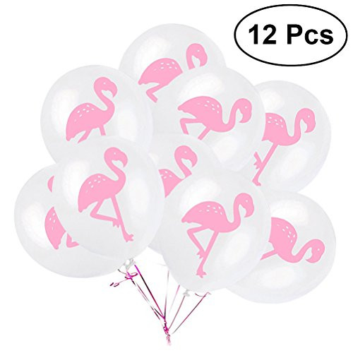 LUOEM Flamingo Balloons 12" Flamingo Latex White Balloons Summer Party Decoration Kit for Hawaiian Luau Flamingos Tropical Party Favors Supplies - 12 Pack