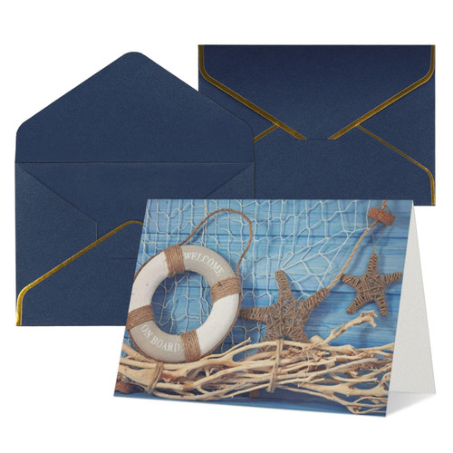Seashell Starfish Printed Greeting Note Cards Thank You Cards Blank Notecards Wtih Envelopes Holiday Cards For Christmas Birthdays Blue
