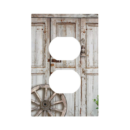 Farmhouse Rustic Barn Door Wood 1 Gang Light Switch Plate Duplex Outlet Cover Wall Plate Decorative Electrical Receptacle Faceplate for Kitchen Bathroom Bedroom Wall Panel Home Decor
