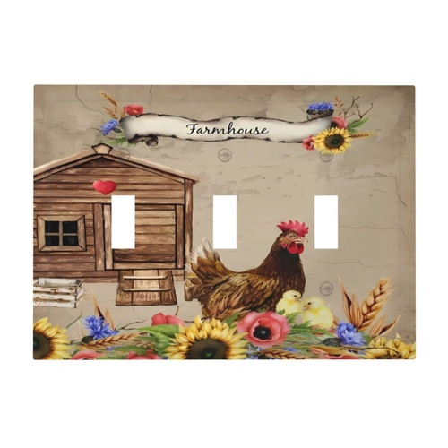 Chicken Farmhouse Sunflower Rustic 3 Gang Toggle Light Switch Cover Decorative Triple Wall Plate Electrical Switchplate Size 6.7 x 4.8 In Faceplate for Bathroom Home Room Decor Chicken Farmhouse Sunflower Rustic 3 Gang Toggle Light Switch Cover Decorative Triple Wall Plate Electrical Switchplate Size 6.7 x 4.8 In Faceplate for Bathroom Home Room Decor