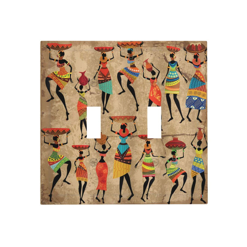 African Woman Traditional 2 Gang Light Switch Cover Double Toggle Wall Plate Decorative Switchplate Electrical Faceplate for Kitchen Bathroom Home Decor