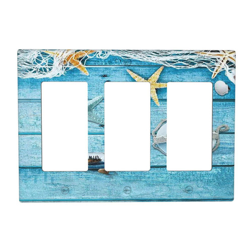 Summer Beach Starfish 3 Gang Triple Rocker/Decora Light Switch Wall Plate Cover Decorative Electrical Faceplate for Living Room Bedroom
