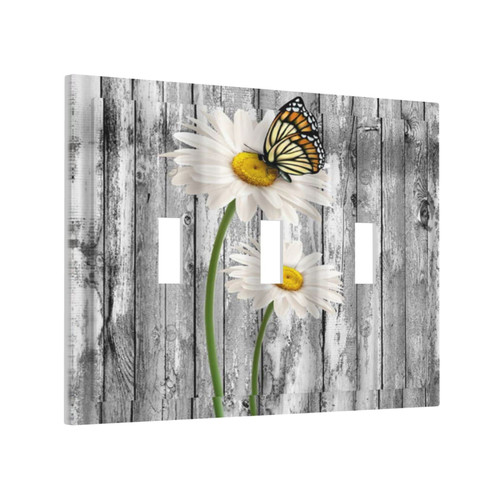 Rustic Flower Farmhouse White Daisy Butterfly 3 Gang Light Switch Plate Decorative Triple Toggle Wall Plate Cover Electrical Faceplate for Bathroom Home Living Room Bedroom Decor Rustic Flower Farmhouse White Daisy Butterfly 3 Gang Light Switch Plate Decorative Triple Toggle Wall Plate Cover Electrical Faceplate for Bathroom Home Living Room Bedroom Decor