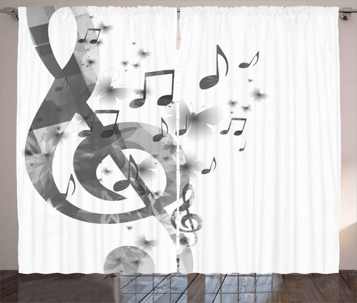 Ambesonne Music Curtains, Notes with G-Clef Key and Instrument in a Monochrome Style of Creative Rhythmic Ornate Design Artwork, Living Room Bedroom Window Drapes 2 Panel Set, 108" X 84", Grey White Ambesonne Music Curtains, Notes with G-Clef Key and Instrument in a Monochrome Style of Creative Rhythmic Ornate Design Artwork, Living Room Bedroom Window Drapes 2 Panel Set, 108" X 84", Grey White