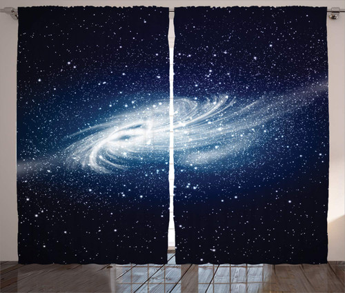 Ambesonne Outer Space Curtains, Spiral Galaxy Image Space and Stars Celestial Cosmos Expanse Universe Modern, Living Room Bedroom Window Drapes 2 Panel Set, 108" X 90", Navy White