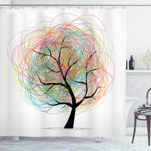 Ambesonne Tree of Life Shower Curtain, Colorful Swirl Doodles Tree with Branches Funky Contemporary Illustration, Cloth Fabric Bathroom Decor Set with Hooks, 69" W x 75" L, Pastel White Ambesonne Tree of Life Shower Curtain, Colorful Swirl Doodles Tree with Branches Funky Contemporary Illustration, Cloth Fabric Bathroom Decor Set with Hooks, 69" W x 75" L, Pastel White