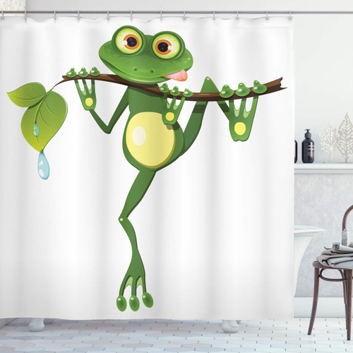 Ambesonne Animal Shower Curtain, Little Frog on Branch of The Tree in Rainforest Nature Jungle Life Art Earth, Cloth Fabric Bathroom Decor Set with Hooks, 69" W x 75" L, Green White Yellow Ambesonne Animal Shower Curtain, Little Frog on Branch of The Tree in Rainforest Nature Jungle Life Art Earth, Cloth Fabric Bathroom Decor Set with Hooks, 69" W x 75" L, Green White Yellow