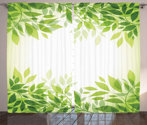 Ambesonne Leaf Curtains, Modern Print Framework of Tree Leaves on The Branches Feng Shui Theme, Living Room Bedroom Window Drapes 2 Panel Set, 108" X 84", Green Yellow Pale Green