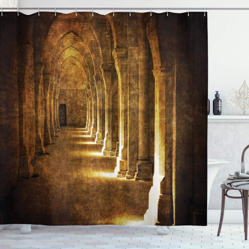 Ambesonne Gothic Shower Curtain, Archway in Dark Old Building Historical Architecture Photography Image, Cloth Fabric Bathroom Decor Set with Hooks, 69" W x 75" L, Yellow Brown Ambesonne Gothic Shower Curtain, Archway in Dark Old Building Historical Architecture Photography Image, Cloth Fabric Bathroom Decor Set with Hooks, 69" W x 75" L, Yellow Brown