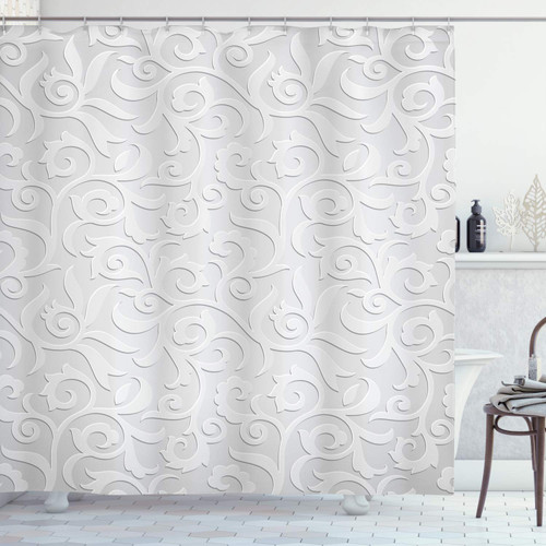 Ambesonne Grey Shower Curtain, Abstract Natural Ivy Leaves Flowers Curly Branches Vine Victorian Style Pattern Art Print, Cloth Fabric Bathroom Decor Set with Hooks, 69" W x 75" L, Grey Ambesonne Grey Shower Curtain, Abstract Natural Ivy Leaves Flowers Curly Branches Vine Victorian Style Pattern Art Print, Cloth Fabric Bathroom Decor Set with Hooks, 69" W x 75" L, Grey