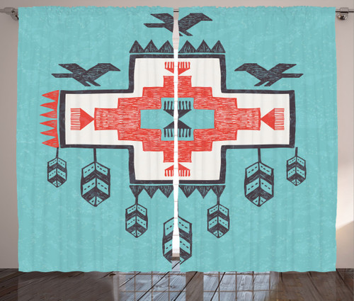 Ambesonne Tribal Curtains, Hand Drawn Dreamcathcher Folkloric Birds Image, Living Room Bedroom Window Drapes 2 Panel Set, 108" X 63", Teal Coral