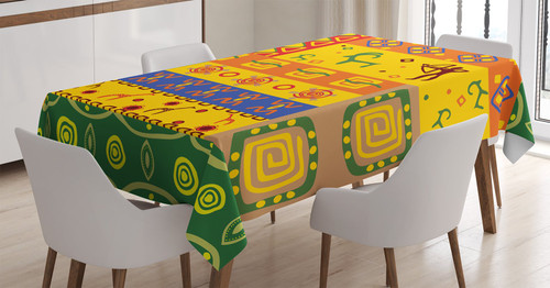 Ambesonne African Tablecloth, Animal Art in Detailed Themed Backdrop Design, Rectangular Table Cover for Dining Room Kitchen Decor, 52" X 70", Orange Green