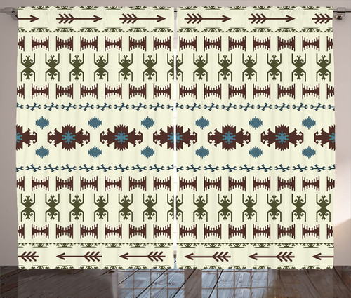 Ambesonne Tribal Curtains, Pattern Inca Illustration Geometric Arrangement, Living Room Bedroom Window Drapes 2 Panel Set, 108" X 84", Beige Brown