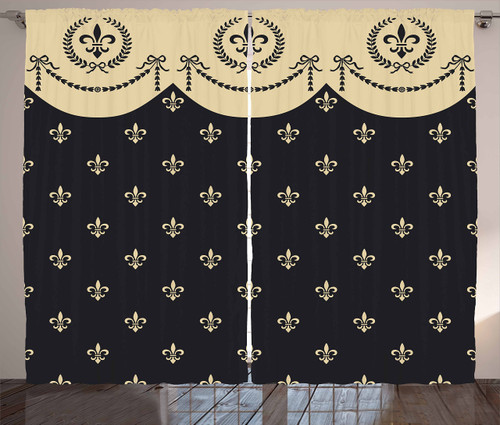 Ambesonne French Curtains, Pattern of Fleur de Lis Illustration Baroque Inspired Print, Living Room Bedroom Window Drapes 2 Panel Set, 108" X 84", Charcoal Grey