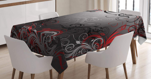 Ambesonne Abstract Tablecloth, Mystic Forest Floral Swirls Leaves Nature Fading Ombre Effect, Dining Room Kitchen Rectangular Table Cover, 52" X 70", Charcoal Grey