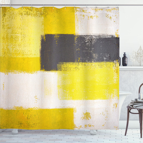 Ambesonne Grey and Yellow Shower Curtain Bathroom Accessories Set with Hooks Abstract Grunge Style Brushstrokes Painting Style Cloth Fabric for Guest Master Bathroom Decor 69" W x 84" L White Charcoal Ambesonne Grey and Yellow Shower Curtain Bathroom Accessories Set with Hooks Abstract Grunge Style Brushstrokes Painting Style Cloth Fabric for Guest Master Bathroom Decor 69" W x 84" L White Charcoal