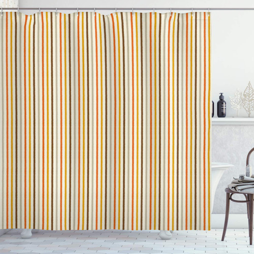 Ambesonne Vintage Shower Curtain, Retro Nostalgic 60s 70s Fashion Stripes Vertical Pattern Vintage, Cloth Fabric Bathroom Decor Set with Hooks, 69" W x 75" L, Brown Beige