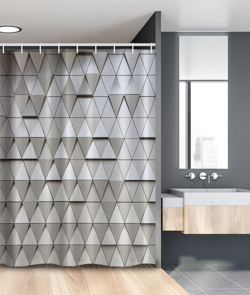 Ambesonne Grey Stall Shower Curtain, Geometric Composition Mosaic Triangles, Fabric Bathroom Decor Set with Hooks, 54" W x 78" L, Pale Grey