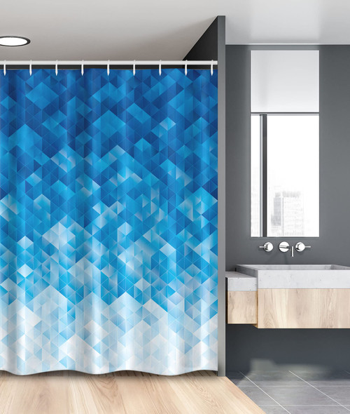 Ambesonne Geometric Stall Shower Curtain, Geometric Gradient Digital Texture with Mosaic Triangle Pixel Graphic Print Art, Fabric Bathroom Decor Set with Hooks, 54" W x 78" L, Blue White