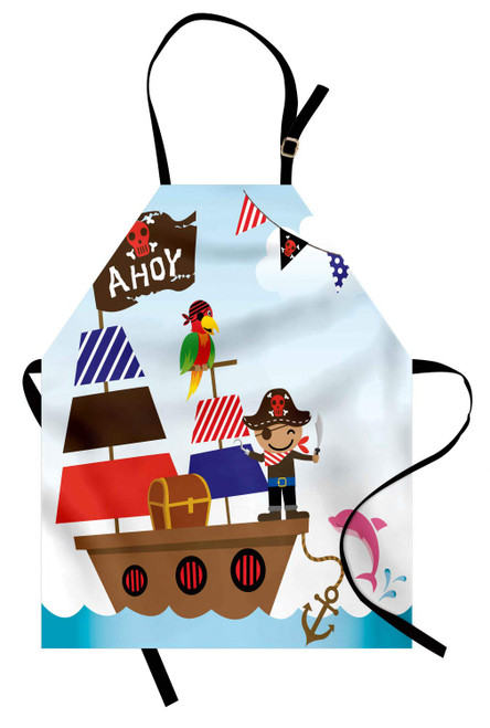 Ambesonne Ahoy Its a Boy Apron, Pirate Treasure Chest Ship on Ocean Background Illustration, Unisex Kitchen Bib with Adjustable Neck for Cooking Gardening, Adult Size, Blue Brown Ambesonne Ahoy Its a Boy Apron, Pirate Treasure Chest Ship on Ocean Background Illustration, Unisex Kitchen Bib with Adjustable Neck for Cooking Gardening, Adult Size, Blue Brown