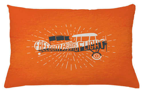 Lunarable Vintage Throw Pillow Cushion Cover, Freedom Phrase with an Old Custom Airplane Sky Fly Inspiration Aviation Graphic Artwork, Decorative Rectangle Accent Pillow Case, 26" X 16", Orange
