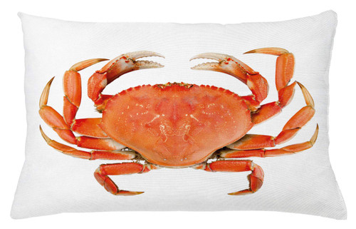 Ambesonne Crabs Throw Pillow Cushion Cover, Sea Animals Theme a Cooked Dungeness Crab with National Marks Digital Image Print, Decorative Rectangle Accent Pillow Case, 26" X 16", Orange White