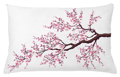 Ambesonne Japanese Throw Pillow Cushion Cover, Branch of a Flourishing Sakura Tree Flowers Cherry Blossoms Spring Theme Art, Decorative Rectangle Accent Pillow Case, 26" X 16", Pink Brown