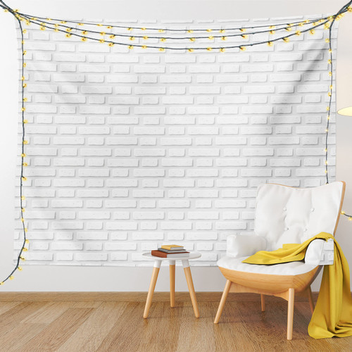 Lunarable White Tapestry Queen Size, Urban City Construction Theme with Cartoon Style Brick Wall Architecture Concept, Wall Hanging Bedspread Bed Cover Wall Decor, Queen Size, Grey White
