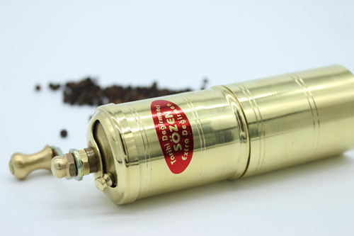 5.5" Handmade Manual Brass Pepper Mill Grinder Sozen, Portable Conical Burr Pepper Mill, Portable Hand Crank Turkish Pepper Grinder