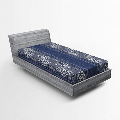 Lunarable Floral Fitted Sheet, Jeans Background Plain Flower Motifs Pattern Denim Themed Digital Print, Bed Cover with All-Round Elastic Deep Pocket for Comfort, Twin XL Size, White and Blue