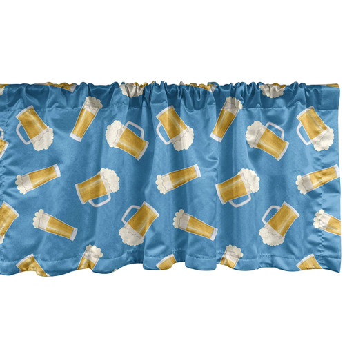 Lunarable Beer Window Valance, Alcohol Themed Party Pattern with Continuous Drink Mugs Print, Curtain Valance for Kitchen Bedroom Decor with Rod Pocket, 54" X 12", Yellow Blue