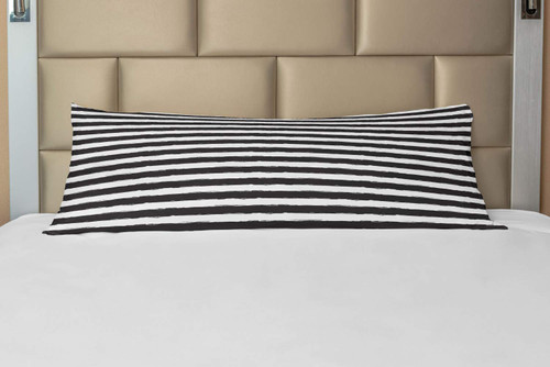 Lunarable Striped Body Pillow Case Cover with Zipper, Watercolor Style Brush Stroke Effect Horizontal Stripes Pattern Monochrome Design, Decorative Accent Long Pillowcase, 21" x 54", Dark White