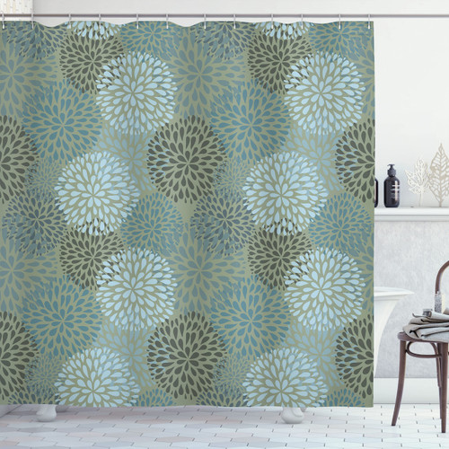 Ambesonne Floral Shower Curtain, Modern Floral Ornate Petals Flourish Traditional Springtime Garden Leaves, Cloth Fabric Bathroom Decor Set with Hooks, 69" W x 75" L, Sage Green