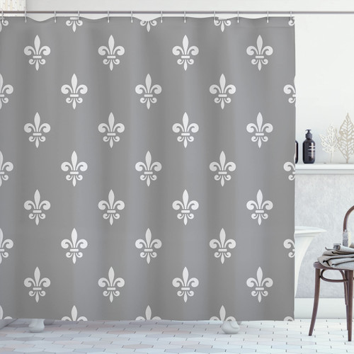 Ambesonne Fleur De Lis Shower Curtain, Royal Petal Floral Lily in Simple Old Style Ornate Antiquity Abstract, Cloth Fabric Bathroom Decor Set with Hooks, 69" W x 75" L, Taupe Grey