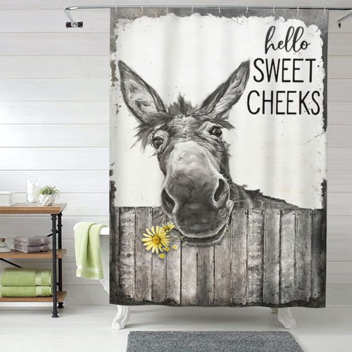 citari Funny Donkey Shower Curtain Rustic Floral Farmhouse Bathroom Shower Curtains Black and White Cute Animal Modern Polyester Fabric Waterproof 12 Pack Plastic Hooks 72 x 72 Inch
