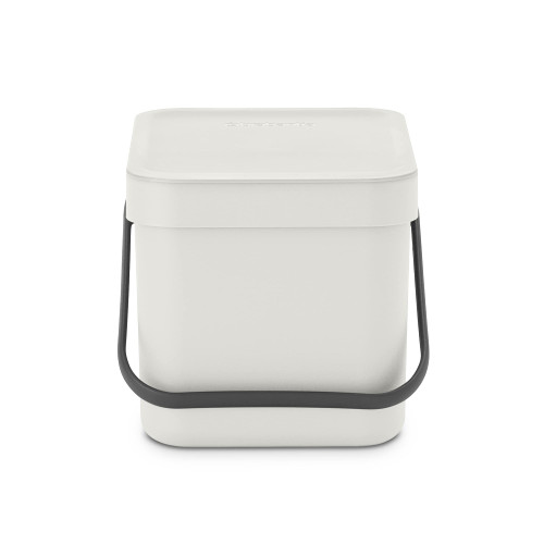 Brabantia Sort & Go Food Trash Can (1.6 Gal/Light Gray) Small Countertop Kitchen Compost Caddy with Handle & Removable Lid, Easy Clean, Fixtures Included for Wall/Cupboard Mounting
