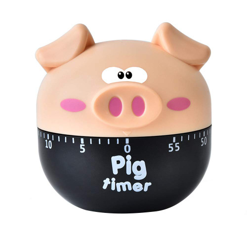 AkoMatial 60 Minutes Cartoon Pig Shaped Kitchen Cooking Timer Countdown Machinery Dial Alarm Clock Small Desk Clock