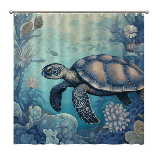 MangGou Waterproof Shower Curtain with Hooks Summer Beach Sea Turtle Bath Curtain 72x72in Nautical Watercolor Sea Turtle Waterproof Bathroom Curtain Beach Theme Ocean Bathtub Shower Curtains