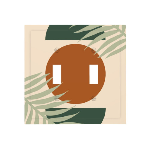 Vintage Boho Sun Leaf 2 Gang Light Switch Plate Double Toggle Wall Plate Cover Decorative Electrical Switchplate for Kitchen Bathroom Home Art Wall Panel Decorate Faceplate
