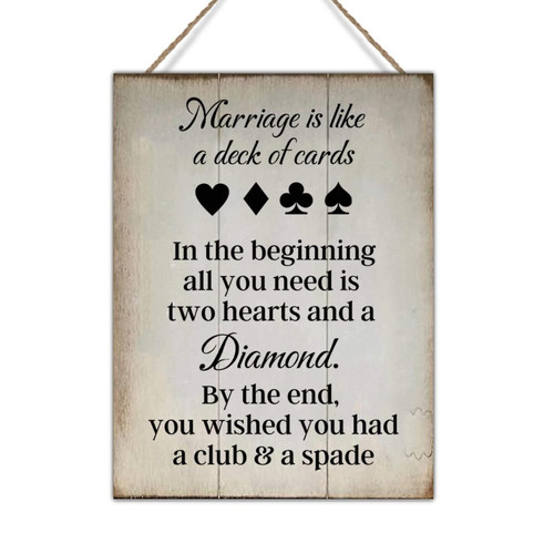 Swavecat Rustic Wood Wall Art Sign Christian Inspirational Quote Wall Decor Sign Marriage is Like A Deck of Cards Wall Hanging Plaques for Living Room Home Decoration 18x24in