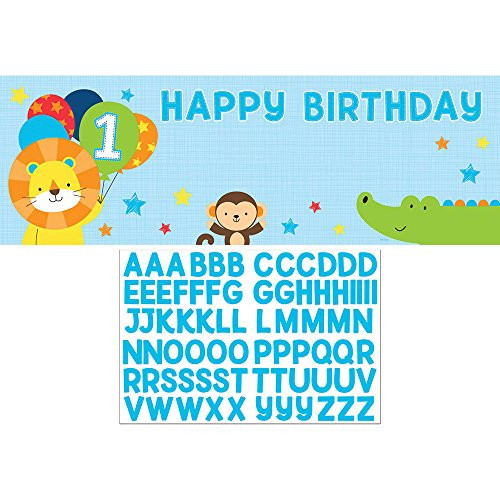 Creative Converting 324604 One Is Fun-Boy Giant Happy Birthday Party Banner with Stickers