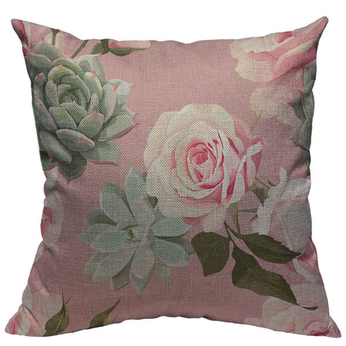 VERSUSWOLF Throw Pillow Covers Green Agave Succulents Roses of Floral Dusty Pink Flowered White Botanical Botany Cotton Linen Decorative Square Pillowcases Cushion Cover 18 X 18 Inch