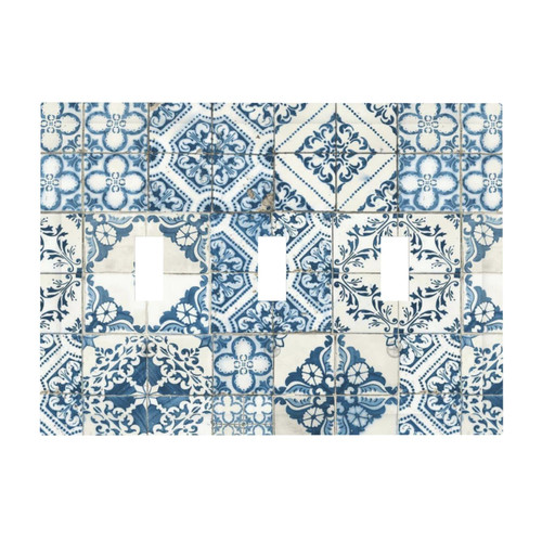 Retro Blue Tile 3 Gang Triple Toggle Light Switch Wall Plate Cover Decorative Electrical Faceplate for Rustic Barn Door Home Living Room Decorate 6.7" x 4.8 Retro Blue Tile 3 Gang Triple Toggle Light Switch Wall Plate Cover Decorative Electrical Faceplate for Rustic Barn Door Home Living Room Decorate 6.7" x 4.8