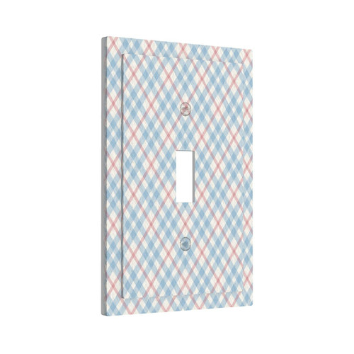 1-Gang Blue-Pink-Plaid Decorative Wall Plates Thermoplastic Faceplate Cover(Single Toggle)
