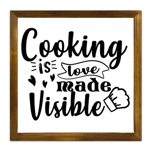 Zyadsinoudor Wood Signs Cooking is Love Made Visible Framed Wall Sign Inspired Christian Quote Christian Home Wall Decor Unique Wood Wall Decor Sign for Home Dining Room Living Room Decor 12x12in